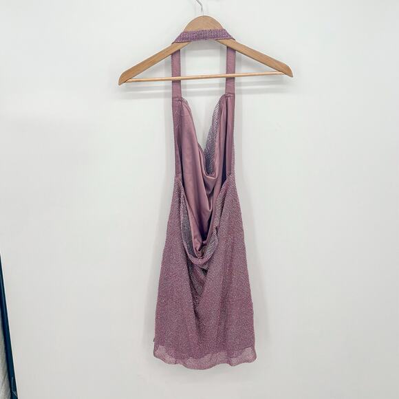 Meshki Meilani Low Back Diamante Mesh Dress Pink Small - Picture 6 of 9